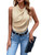 SOLY HUX Women's Sleeveless Satin Blouses Solid Draped Round Neck Summer Tops Solid Champagne S
