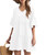 Funlingo Summer Dresses for Women Flowy Tunic Mini Dress Short Sleeve V Neck Swing Dress Casual Cute Shift Dress White Plus Size X-Large