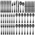 HaWare 48-Piece Black Silverware Set with Steak Knives, Stainless Steel Cutlery Set, Food Grade Flatware Set Service for 8, Mirror Finished Tableware for Home Restaurant, Include Knives, Forks, Spoons