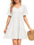 Rilista Women Summer Babydoll Mini Dress Casual Short Sleeve Tiered Button Down Dresses with Pockets White