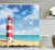 Ambesonne Beach Shower Curtain, Realistic Illustration Lighthouse on Calm Seashore Flying Seagulls Ocean Scenery, Cloth Fabric Bathroom Decor Set with Hooks, 70 Inches, Vermilion Blue