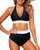 Tempt Me Women Black White Two Piece High Waisted Bikini Set Swimsuits Push Up Halter Tummy Control Bottoms Bathing Suits M
