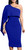 GOBLES Women's Summer Sexy One Shoulder Ruffle Bodycon Midi Cocktail Dress Royal Blue