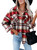 ZOLUCKY Women's Plaid Shacket Casual Oversized Button Down Flannel Shirts Jacket Coat, Red Small