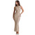 XLLAIS Women's Faux PU Leather Bodycon Maxi Dress Sexy Boatneck Tank Long Dresses (Beige, Medium)