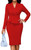Womens Sexy V Neck Red Dresses Bodycon Long Sleeve Semi Formal Classy Cocktail Party Sheath Midi Wedding Guest Dress Split Back Zipper