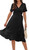 WINDMILL Women V-Neck Wrap Dress Short Sleeve Tie Waist Midi Flowy Beach Summer Dresses(Black, S)