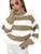 Floerns Women's Striped Stretchy Turtle Neck Long Sleeve Pullover Sweater Khaki and White L
