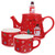LUOZZY Christmas Teapot Ceramic Teapot Xmas Theme Tea Cup Ceramic Teaware Set Xmas Gifts - Red