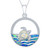 Sterling Silver Created Opal Swimming Turtle in the Ocean Waves Circle Pendant with 18" Chain