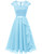Wedtrend Light Blue Juniors Floral Lace Chiffon Short Cocktail Dresses, Cap Sleeve Short Bridesmaid Dress Flowy Ruffle Modest Bridal Shower Dress WT0212LightBlueL