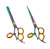 2 PCS 3 RING RAINBOW TITANIUM COATED SWIVEL THUMB THINNING SCISSORS STYLING SHEARS SET