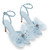 Coutgo Women's Mesh Bow Tie Heels Rhinestone Pointed Toe Lace Up Stilettos Dress Party Pump Shoes, Light Blue, Size 8.5