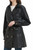 RISISSIDA Womens Faux Leather Trench Coats Mid Length, Vegan Pleather Long Jacket Double Breasted with Belt Black 22072 X-L