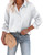 Chigant Satin Blouse for Women Casual Loose Long Sleeve Silk Button Down Shirts White