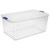 PuPLUM 105 Qt. Latch Box Plastic Storage Bin Tote Organizing Container With Durable Lid, Stackable and Nestable Snap Lid Plastic Storage Bin, 1 Pack, Clear With Blue Buckle