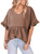 Dokotoo Summer Blouses for Women Dressy Casual Fashion 2024 Flowy Tops Ruffle Puff Half Sleeve Tunic Brown Tops V-Neck Smocked Loose Fit Stylish T-Shirts Large