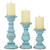 Deco 79 Mango Wood Turned Style Pillar Candle Holder with Distressed Finish, Set of 3 6", 8", 10"H, Light Blue