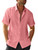 JMIERR Men's Cotton Linen Guayabera Shirts Casual Stylish Button Down Short Sleeve Beach Shirt Solid Color Dress Shirt for Wedding,US 43(L),Pink