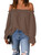 Spriolim Women's Off Shoulder Top Long Sleeve Ruffle Shirt Fashion Cute Casual Chiffon Blouses Brown, Medium