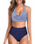 Tempt Me Women's Vintage Swimsuits Navy Stripe Retro Halter Ruched High Waist Bikini with Bottom M