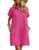 Zeagoo Women Shirt Dresses Short Sleeve Button Down Casual Cotton Soft Tunic Dress with Pockets Hot Pink L