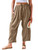 TARSE Womens Linen Wide Leg Pants Casual Loose Drawstring Low Waist Beach Palazzo Harem Pants with Pockets(Coffee,XL)