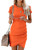 Qearal Women Dress Summer Casual Crew Neck Ruched Stretchy Bodycon T Shirt Short Mini Dress Orange