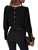 GORGLITTER Women's Solid Button Back Blouse Leg of Mutton Long Sleeve Crewneck Shirt Top Black Gold-Button Medium