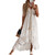 Women's Boho Lace Maxi Midi Dress Sexy V-Neck Sleeveless Spaghetti Straps Backless Beach Ruffle Mini Swing Dresses (White, L)