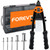 FOREVTL Rivet Gun - Pop Rivet Gun Kit with 210 Rivets (3/32", 1/8", 5/32", 3/16", 1/4'') and 5 Nosepieces, Full Metal 13" Large Heavy Duty Manual Hand Riveter Tool Kit for Metal, Plastic and Leather