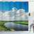 Ambesonne Nature Shower Curtain, Clouds Over Moving River Landscape with Meadows Grass Clear Sky Daytime, Cloth Fabric Bathroom Decor Set with Hooks, 69" W x 84" L, Green Blue White