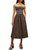 Wenrine Women's Summer Casual Spaghetti Straps Side Tie Contrasting Straps Ruffle Midi Dress with Pockets Brown