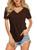 Amoretu Solid Color V Neck Shirts for Women Short Sleeve Tee Summer Top(Brown,L)