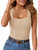 MEROKEETY Women's Ribbed Tank Tops Knit Square Neck Sleeveless Shirts Summer Casual Basic Tanks Beige M