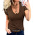 Roselux Women Short Sleeve Deep V Neck Tops Shirts Fitted Cotton Modal Summer Sexy Tshirt Tee Brown M