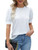 BMJL Womens Dressy Casual Blouses Business Tops Short Sleeve Shirts Work Tops Cute Puff Sleeve Blouses(White,XL)