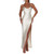 Women Spaghetti Strap Satin Maxi Dress Sleeveless Cowl Neck High Slit Silk Dress Sexy Backless Bodycon Party Dress (White, M)