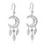 Sterling Silver Moon Earrings Boho Feather Dangle and Drop Earrings Crescent Moon Dreamcatcher Long Earrings for Women, Silver