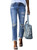 Women's Distressed Raw Hem Boyfriend Jeans Ripped Straight Leg Denim Pants Blue Size 6