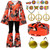 17Pcs 60s 70s Outfits for Women Hippie Costume Set Disco Outfit Dress Boho Flared Pants Hippie Shirt Headband (Retro Style,X-Large)