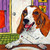 Basset Hound Brushing Teeth Dog art coaster tile Gift