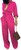 Elegant Hot Pink Jumpsuits for Women Party Club Casual V Neck Button Down Long Sleeve Straight Long Pants Rompers with Pockets Belt