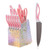 Kitchen Knife Set, Stainless Steel Sharp Knives Sets with Acrylic Holder, Serrated Steak Knife,Scissors, Chef Knife Creative Beautiful Cutlery Block Set (Pink)