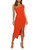 Women's Spaghetti Straps Split Slit Hem Sleeveless Zipper Bodycon Midi Dress Orange Medium