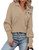 Women's Batwing Long Sleeve V Neck Pullover Sweaters Foldover Collared Casual Knit Jumper Tops Khaki