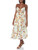 Moon River Women's Floral v Neck Sleeveless Cut-Out Shirred midi Dress, Ivory Multi, Small