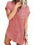 Women Denim Shirt Dresses Short Sleeve Distressed Jean Dress Button Down Casual Tunic Tops Pink M