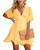 Women's Summer V-Neck Short Sleeve Flared Dresses Solid Color Casual Ruffle Hem Mini Swing Skater Dress