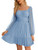 Women's Mesh Long Sleeve Square Neck Dress High Waist A Line Ruffle Hem Flowy Casual Party Mini Dress Light Blue Women's Mesh Long Sleeve Square Neck Dress High Waist A Line Ruffle Hem Flowy Casual Party Mini Dress Light Blue